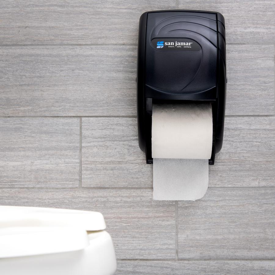San Jamar Duett Standard Bath Tissue Dispenser - Roll Dispenser - 2 x Roll - 12.8" Height x 7.5" Width x 7" Depth - Plastic - Black Pearl - Compact, Impact Resistant, Lockable, Wall Mountable, Break R. Picture 6