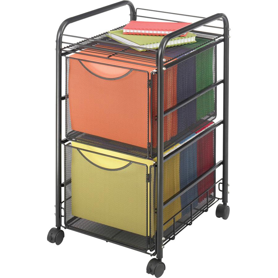 Safco Onyx Double Mesh Mobile File Cart - 2 Shelf - 2 Drawer - 4 Casters - 1.50" Caster Size - 15.75" Width x 17" Depth x 27" Height - Black Steel Frame - Black - 1 Each. Picture 2