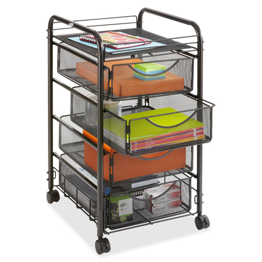 Safco Onyx Double Mesh Mobile File Cart - 2 Shelf - 4 Drawer - 4 Casters - 1.50" Caster Size - x 15.8" Width x 17" Depth x 27" Height - Black Steel Frame - Black - 1 Each. Picture 2