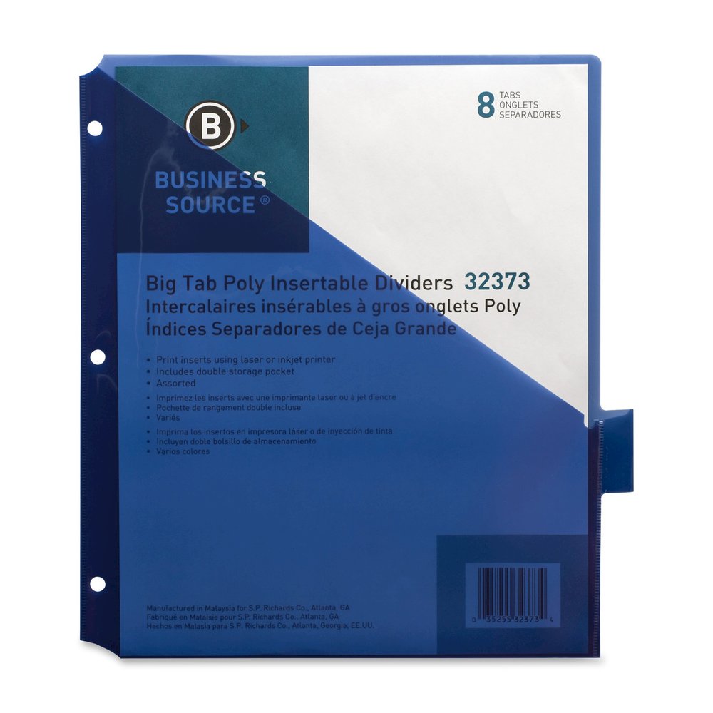Business Source Double Pocket Index Dividers - 8 Print-on Tab(s) - 8.5" Divider Width x 11" Divider Length - Letter - Plastic Divider - Multicolor Tab(s) - Insertable - 8/Set - 24 / Carton. Picture 4