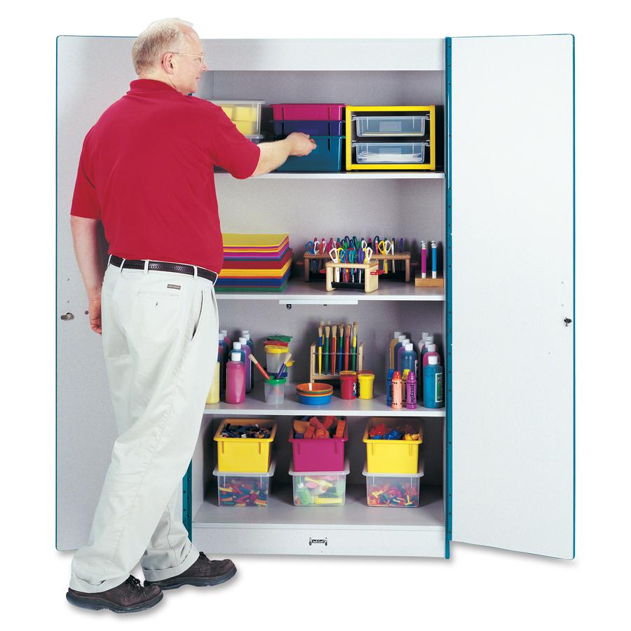 Jonti-Craft Rainbow Accents Classroom Closet - 36" x 24" x 72" - 3 x Shelf(ves) - Hinged Door(s) - Locking Door, Hinged Door, Chip Resistant, Rounded Edge, Adjustable Shelf - Teal - Freckled Gray Lami. Picture 4