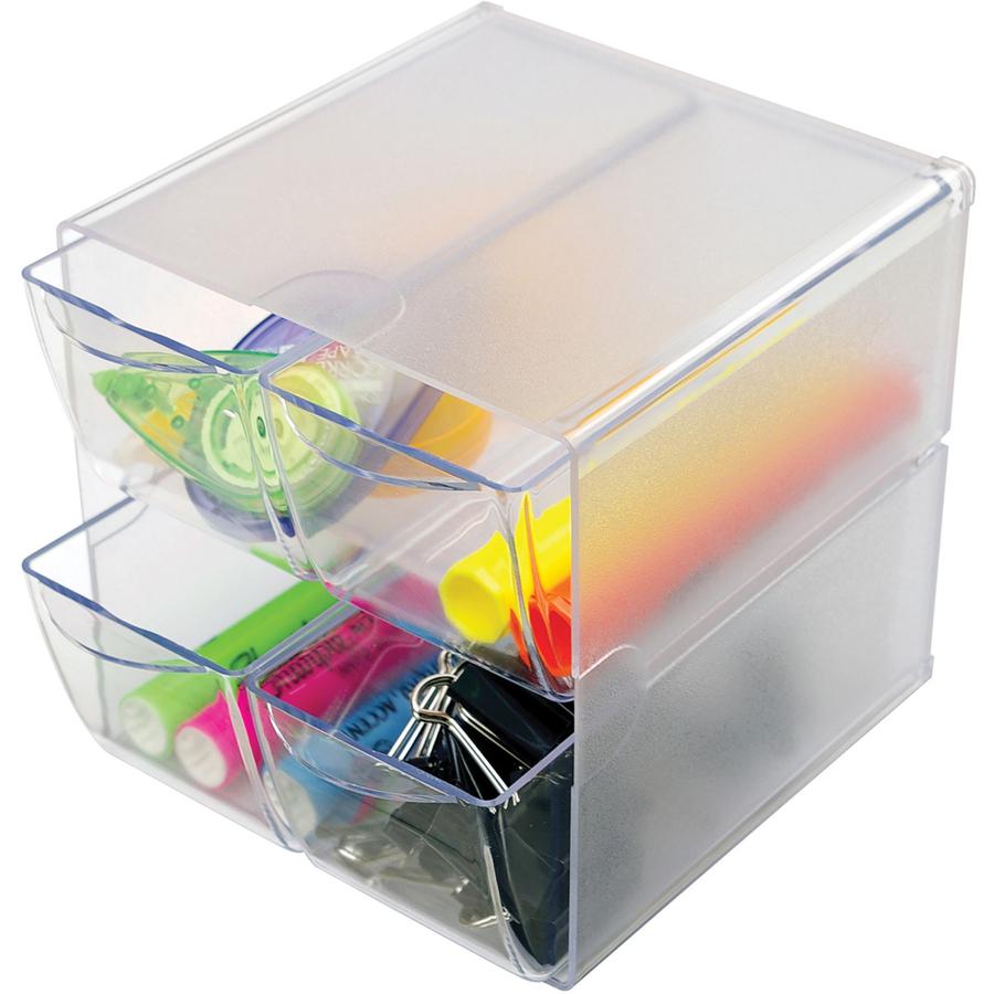 Deflecto Stackable Cube Organizer - 4 Drawer(s) - 6" Height x 6" Width x 7.25" Depth - Desktop - Stackable - Clear - Plastic - 1 Each. Picture 2