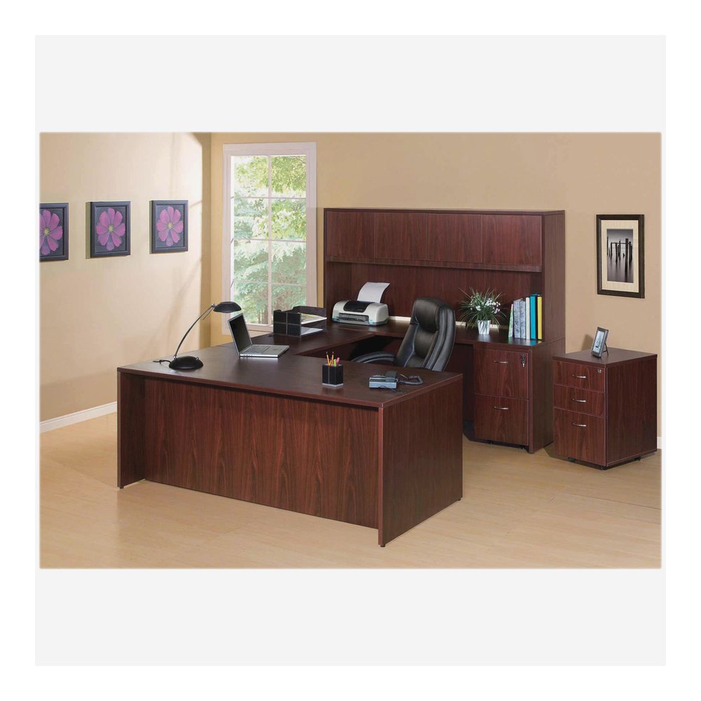 Lorell Essentials Series Stack-on Hutch with Doors - 36" Height x 47.3" Width x 14.8" Depth - 3 Door(s) - Finish: Laminate, Mahogany - Grommet, Cord Management, Durable - 1 Each. Picture 4