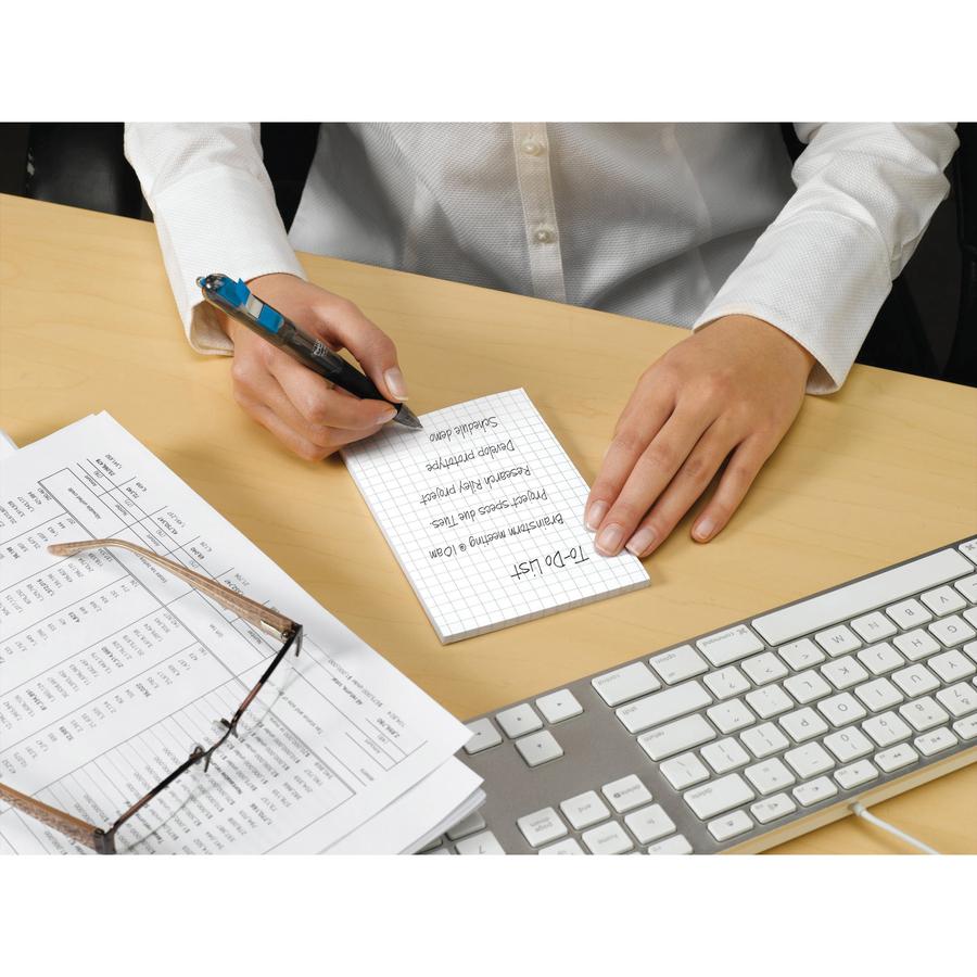 Post-it Grid-Lined Notes, 4 in x 6 in, White with Blue Grid - 600 x White - 4" x 6" - Rectangle - 50 Sheets per Pad - Grid - White - Paper - Self-adhesive, Repositionable - 3 / Pack. Picture 3