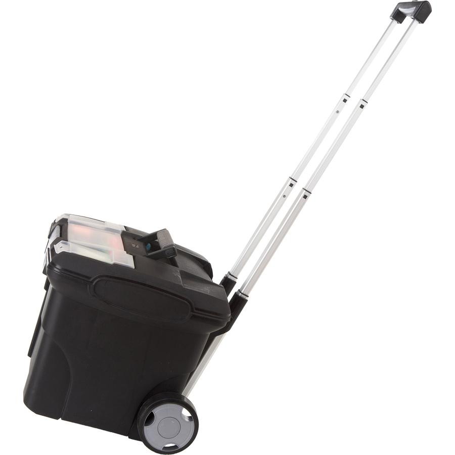 Storex Premium File Cart - Telescopic Handle - Steel, Plastic - 15" Length x 16.4" Width x 17" Depth Height - Black - 1 Each. Picture 8
