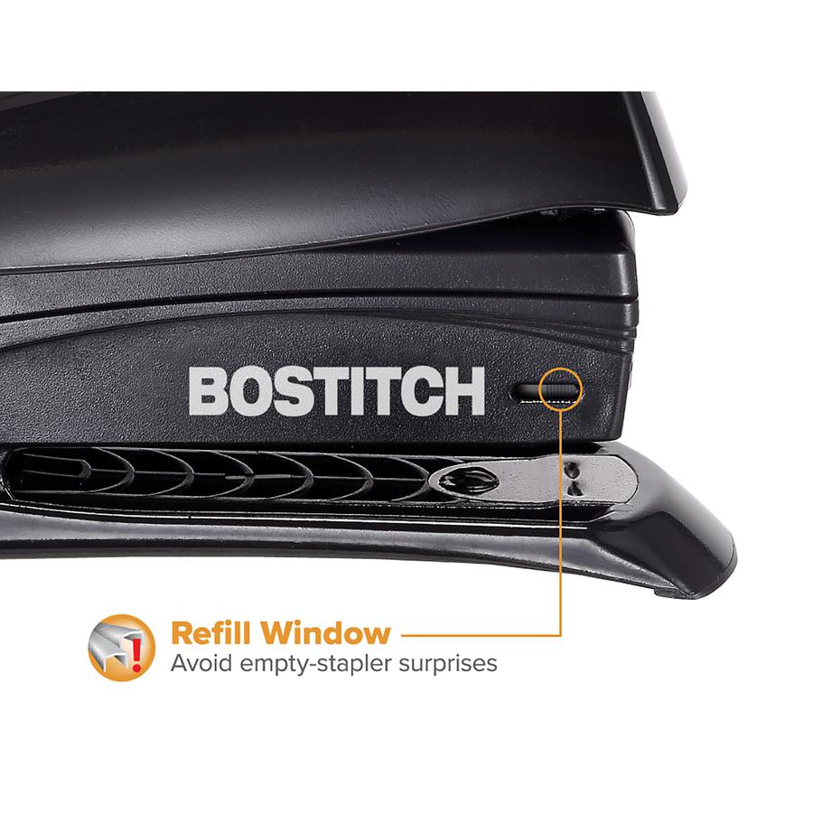 Bostitch Inspire 20 Spring-Powered Premium Desktop Stapler - Staples Upto 20 Sheet - Holds Upto 210 Staple - Full Strip - Staple Size: 0.25" - Black - Rubber - 1 Each. Picture 6