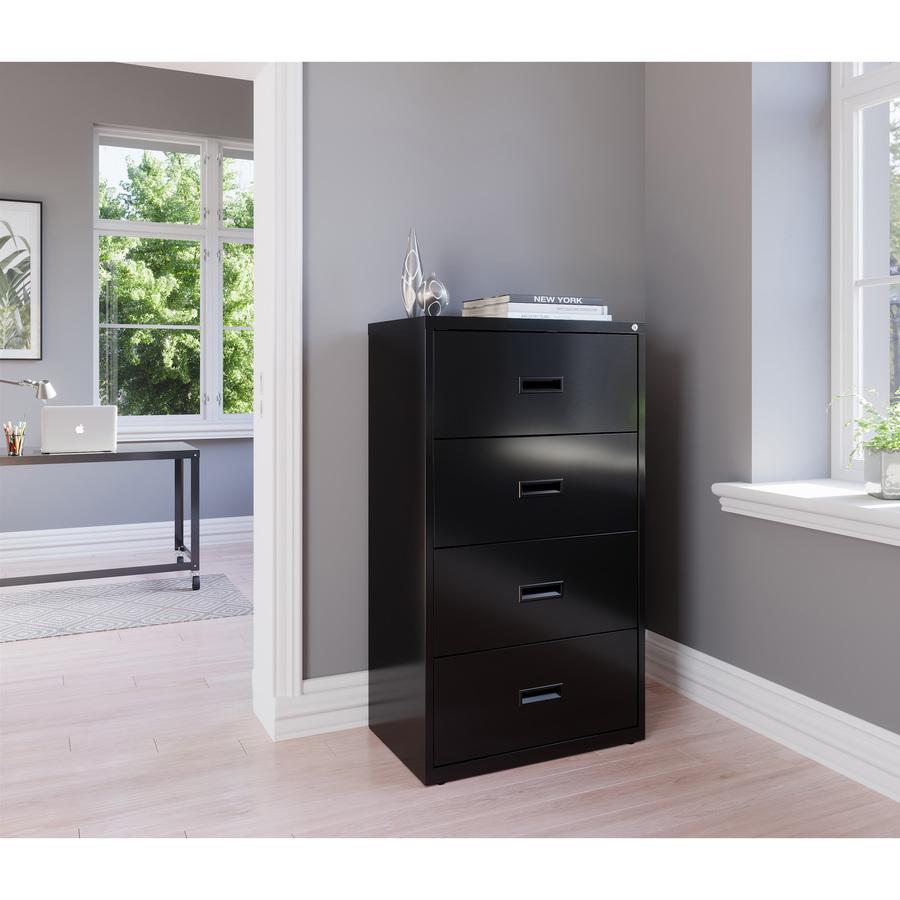 Lorell Value Lateral File - 4-Drawer - 30" Width x 18.6" Depth x 52.5" Height - 4 x Drawer(s) for File - A4, Legal, Letter - Adjustable Glide, Ball-bearing Suspension, Label Holder - Black - Steel - R. Picture 2