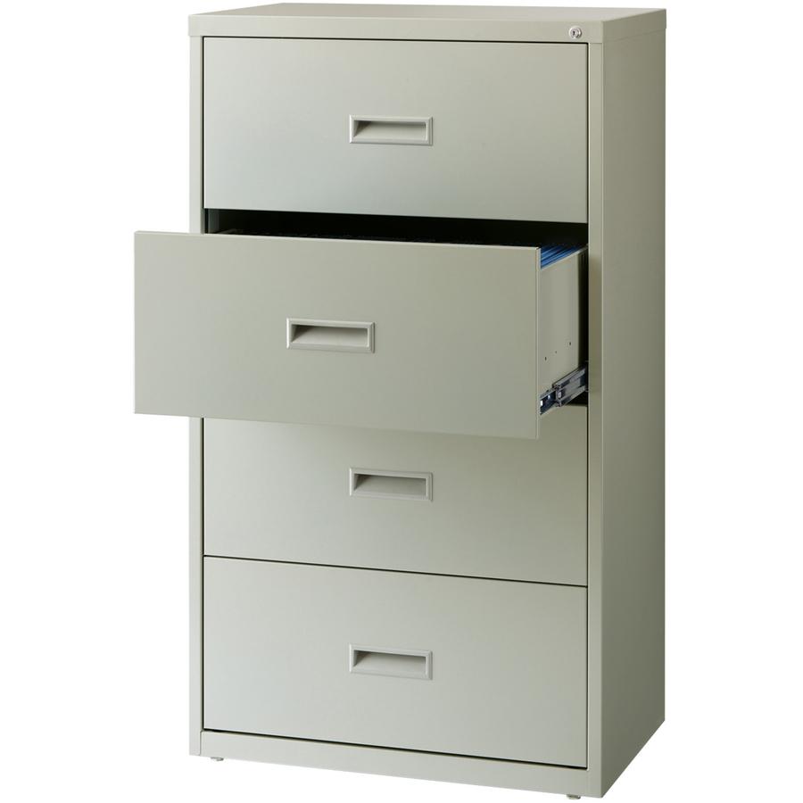 Lorell Value Lateral File - 4-Drawer - 30" Width x 18.6" Depth x 52.5" Height - 4 x Drawer(s) for File - A4, Legal, Letter - Interlocking, Leveling Glide, Ball-bearing Suspension, Label Holder - Light. Picture 2