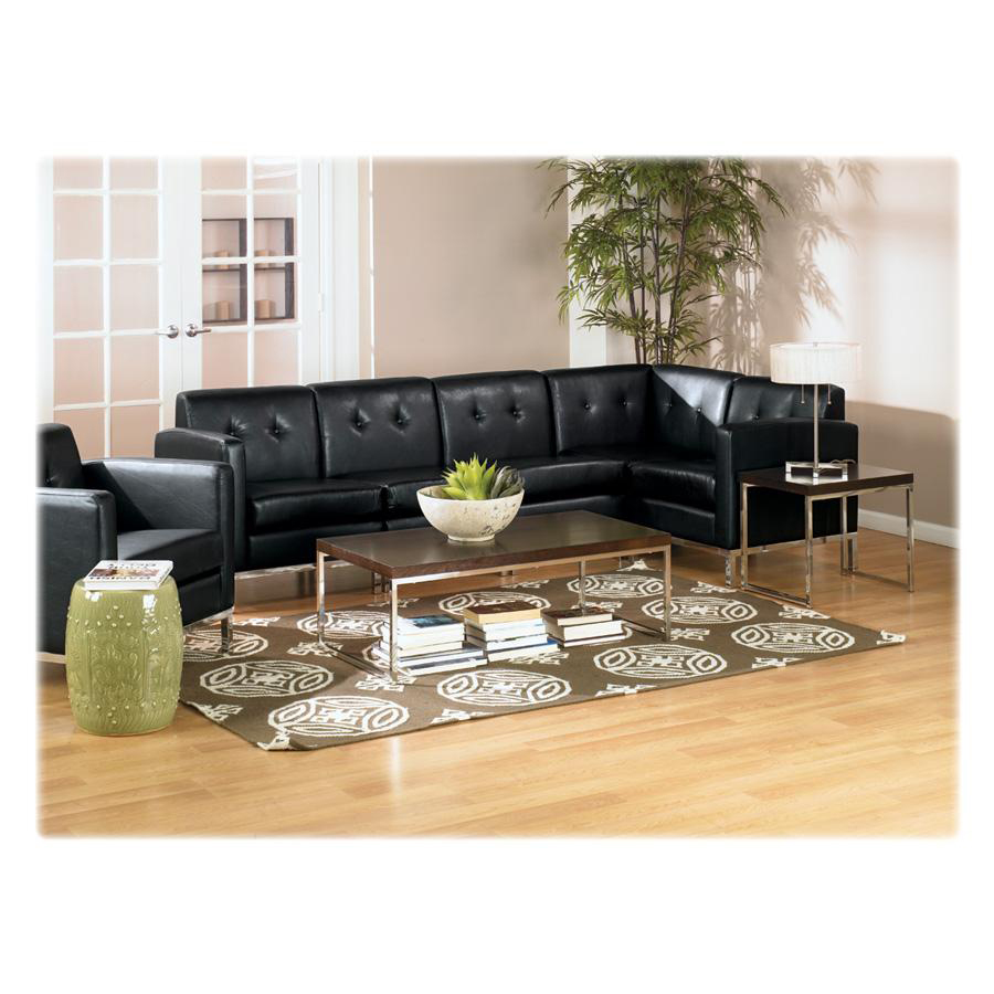 Ave Six Wall Street Arm Reception Chair - Faux Leather Black Seat - Four-legged Base - Black - 30" Width x 28" Depth x 30" Height. Picture 2