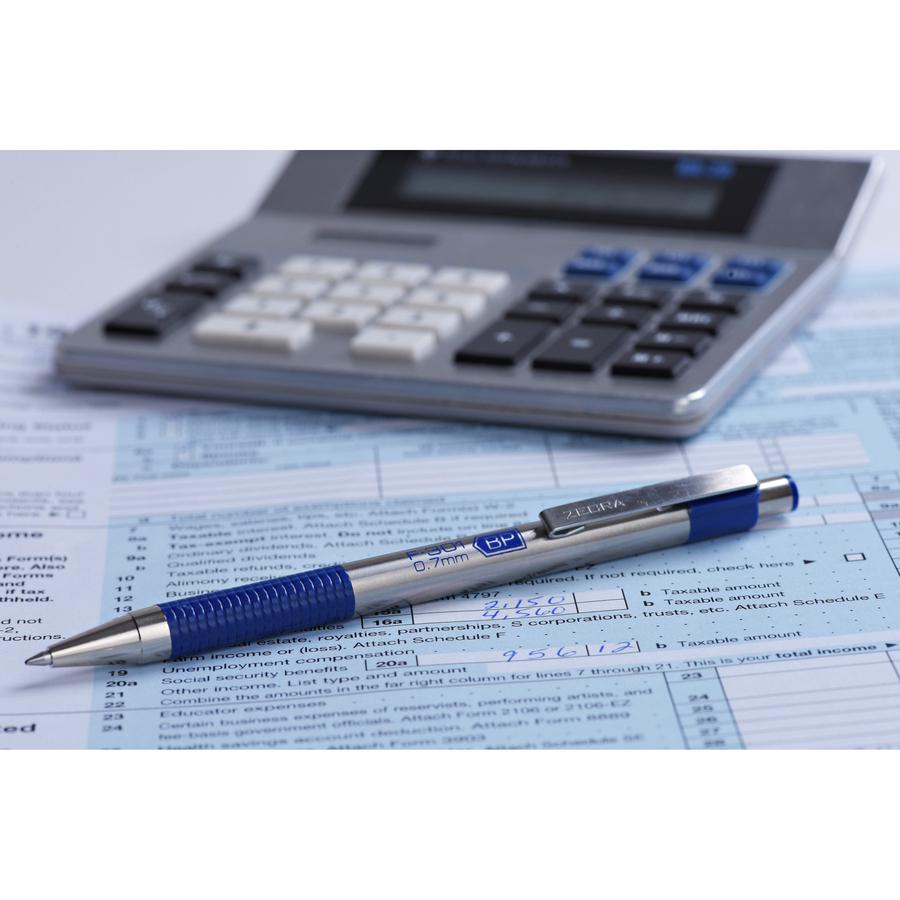 Zebra STEEL 3 Series F-301 Retractable Ballpoint Pen - Bold Pen Point - 1.6 mm Pen Point Size - Refillable - Retractable - Black - Stainless Steel Barrel - 1 Dozen. Picture 2
