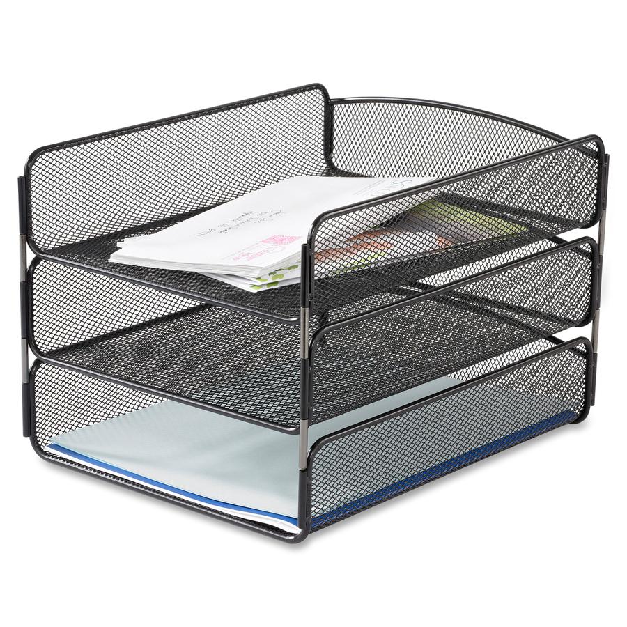 Safco Onyx Letter Tray - 8" Height x 9.25" Width x 11.75" Depth - Desktop - Stackable, Sturdy - Powder Coated - Black - Steel - 1 Each. Picture 2