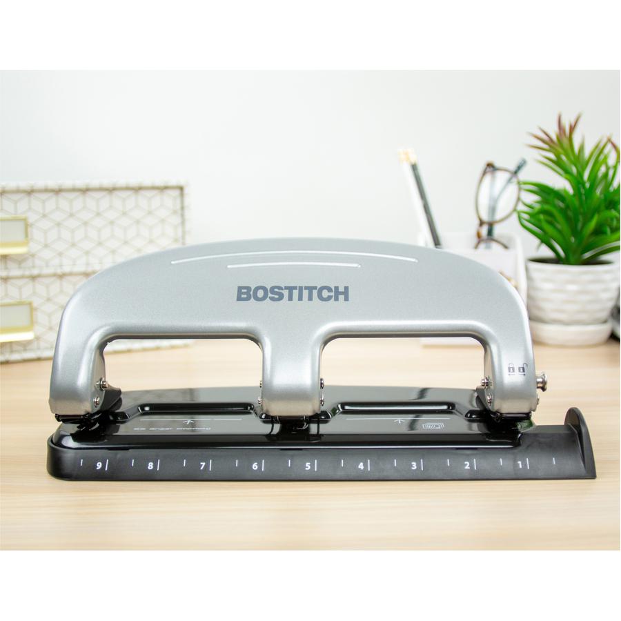 Bostitch EZ Squeeze&trade; 20 Three-Hole Punch - 3 Punch Head(s) - 20 Sheet - 9/32" Punch Size - 4.4" x 2" - Black, Silver. Picture 10