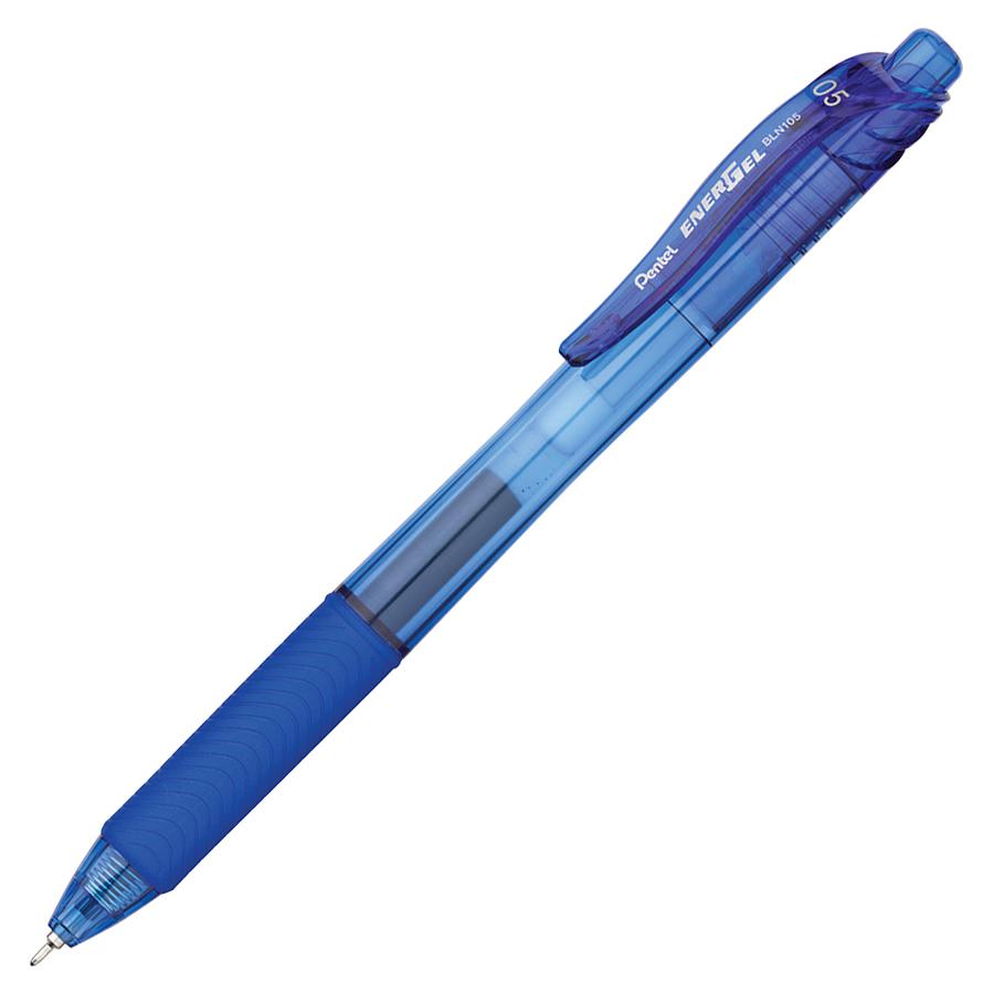 EnerGel EnerGel-X Retractable Gel Pens - Fine Pen Point - 0.5 mm Pen Point Size - Needle Pen Point Style - Refillable - Retractable - Blue Gel-based Ink - Blue Barrel - 12 / Box. Picture 3