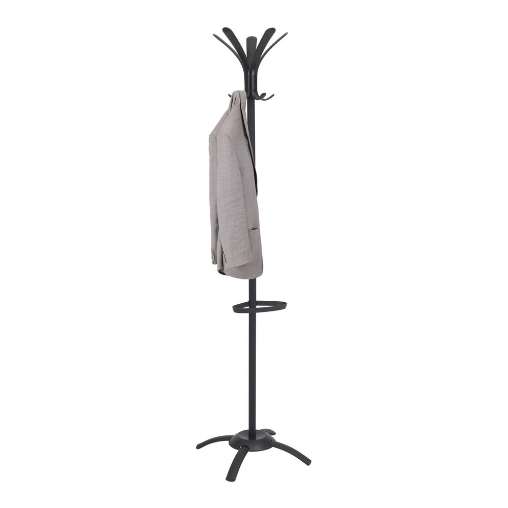 Alba Black Coat Stand - 10 Pegs - 68.9" Height x 19.7" Width - for Coat, Umbrella, Clothes - Metal - Black - Powder Coated - 1 Each. Picture 4