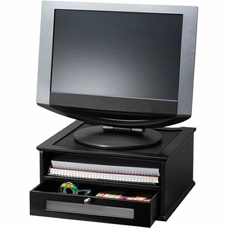 Victor 1175-5 Midnight Black Monitor Riser - Flat Panel Display Type Supported - 1 x Shelf(ves)13.4" Width x 13.4" Depth - Desktop - Matte Black - Faux Leather, Wood, Glass, Metal - Black. Picture 2