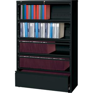 Lorell Fortress Series Lateral File - 42" Width x 18.6" Depth x 68.8" Height - 5 x Drawer(s) for File - Letter, A4, Legal - Interlocking, Heavy Duty, Ball-bearing Suspension, Leveling Glide, Recessed . Picture 2