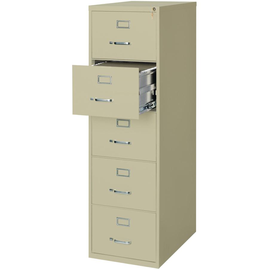 Lorell Fortress Series 26-1/2" Commercial-Grade Vertical File Cabinet - 18" Width x 26.5" Depth x 61" Height - 5 x Drawer(s) for File - Legal - Vertical - Ball-bearing Suspension, Security Lock, Heavy. Picture 2