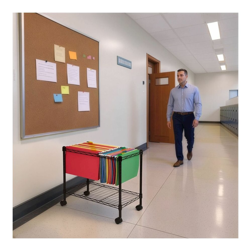 Lorell Mobile File Cart - 4 Casters - Steel - 12.88" Width x 25.75" Depth x 20.50" Height - Black - 1 Each. Picture 3