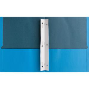 Business Source Letter Recycled Pocket Folder - 8 1/2" x 11" - 100 Sheets Capacity - 3 x Prong Fastener - 1/2" Fastener Capacity - 2 Inside Front & Back Pocket - Leatherette - Light Blue - 35% Recycle. Picture 3