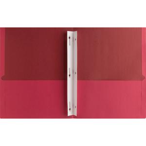 Business Source Letter Recycled Pocket Folder - 8 1/2" x 11" - 100 Sheets Capacity - 3 x Prong Fastener - 1/2" Fastener Capacity - 2 Inside Front & Back Pocket - Leatherette - Red - 35% Recycled - 25 . Picture 3