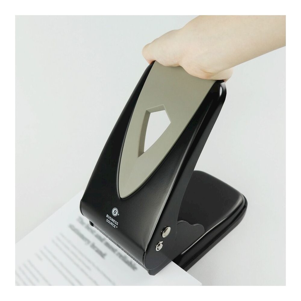 Business Source Two-hole Metal Punch - 2 Punch Head(s) - 65 Sheet of 20lb Paper - 1/4" Punch Size - Metal - Black, Gray. Picture 7