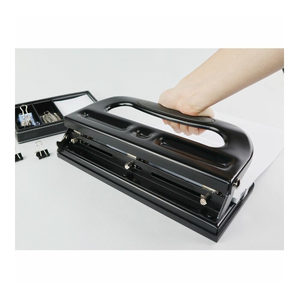 Business Source Three-hole Heavy-duty Punch - 3 Punch Head(s) - 40 Sheet of 20lb Paper - 9/32" Punch Size - Black. Picture 5