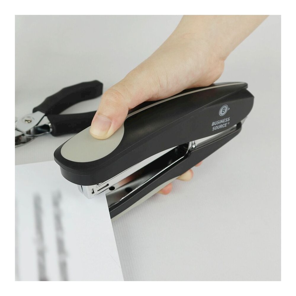Business Source Dual Shot Full-strip Stapler - Staples Upto 20 Sheet of 20lb Paper - Holds Upto 210 Staple - Full Strip - Staple Size: 0.25" - Black - Plastic - 1 Each. Picture 6