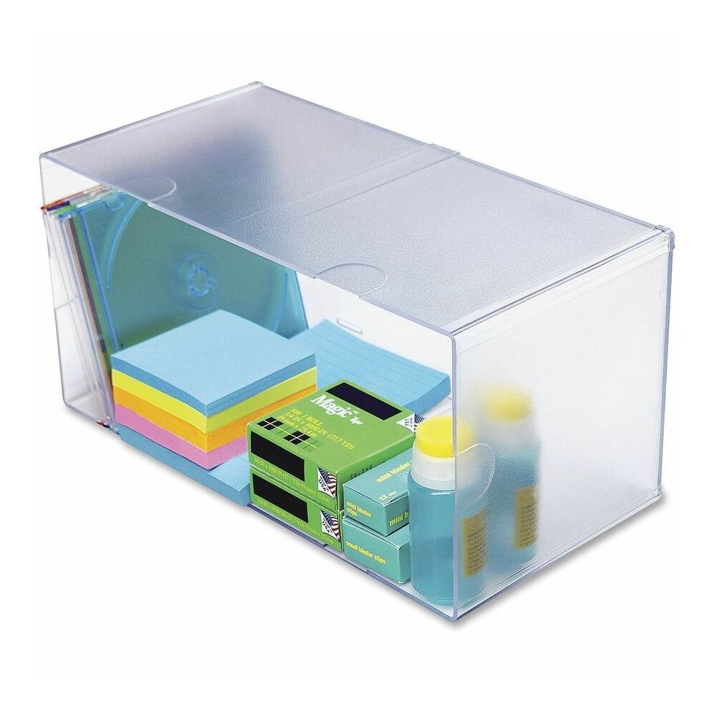 Deflecto Stackable Cube Organizer - 1 Compartment(s) - 6" Height x 12" Width x 6" Depth - Stackable, Sturdy, Removable Divider, Removable Drawer - Clear - Plastic - 1 Each. Picture 7