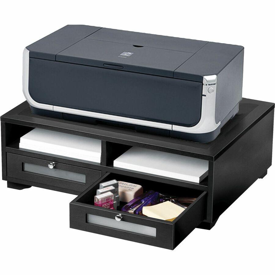 Victor 1130-5 Midnight Black Printer Stand - 2 x Shelf(ves) - 7.8" Height x 21.8" Width x 15.3" Depth - Desktop - Matte - Wood, Glass - Black. Picture 2