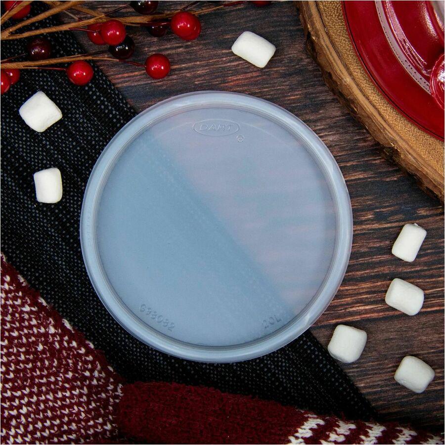 Dart 20 oz HIPS Plastic Non-vented Lid - Translucent - Breakroom - 4.2" Diameter - Translucent - Plastic, Foam, Polystyrene Body - 100/Pack - 10 / Carton. Picture 2