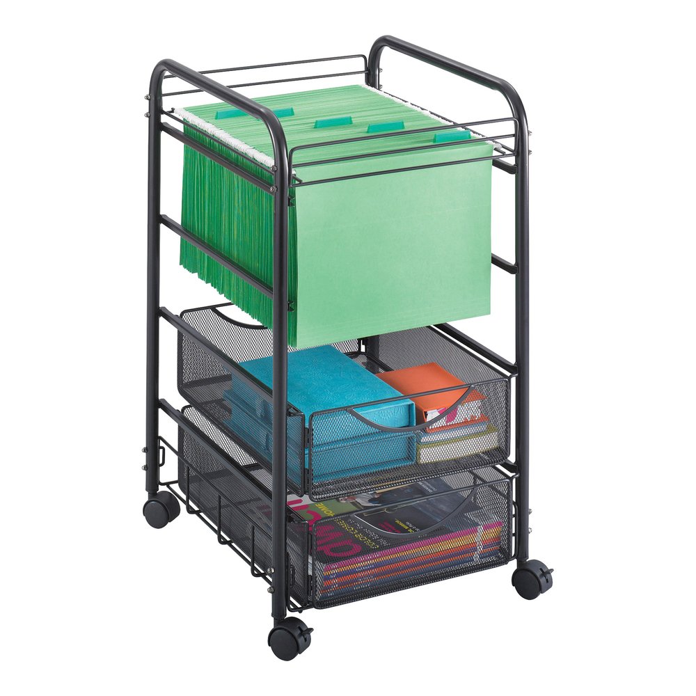 Safco Onyx Mesh Open File with Drawers - 2 Drawer - 75 lb Load Capacity - 4 Casters - 1.50" Caster Size - Steel - 15.75" Width x 17" Depth x 27" Height - Black Steel Frame - Black - 1 Each. Picture 2