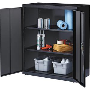 Lorell Fortress Series Storage Cabinet - 36" Width x 18" Depth x 42" Height - 3 x Shelf(ves) - Recessed Locking Handle, Hinged Door, Durable - Black - Powder Coated - Steel - Recycled. Picture 4