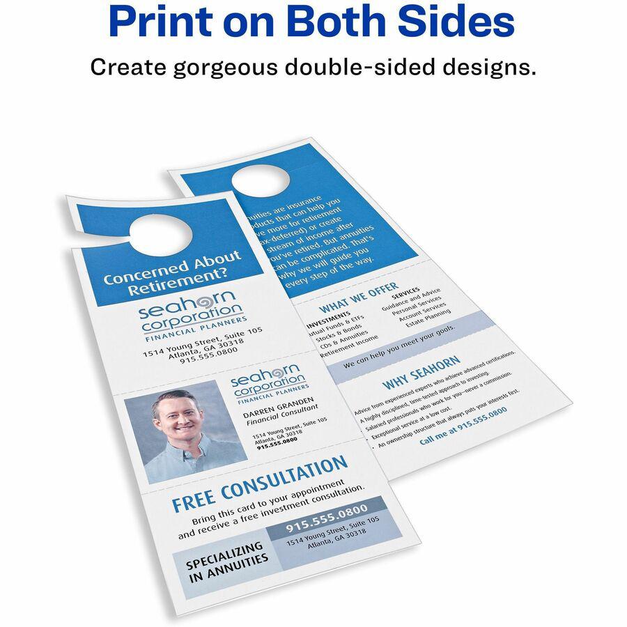 Avery&reg; Laser Inkjet Tear-Away Cards Door Hanger - 80 / Pack - Double-sided, Sturdy, Printable - White. Picture 2
