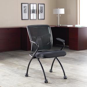 Lorell Mesh Back Nesting Training/Guest Chairs - Fabric Seat Material - Powder Coated Frame Color - Metal Frame Material - Four-legged Base - Black - Mesh - Armrest - 2 / Carton. Picture 4
