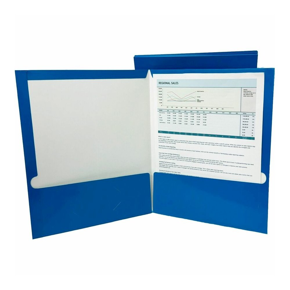 Business Source Letter Pocket Folder - 8 1/2" x 11" - 100 Sheets Capacity - 2 Internal Pocket - Blue - Laminated, Durable, Die-cut - 1 Box. Picture 7