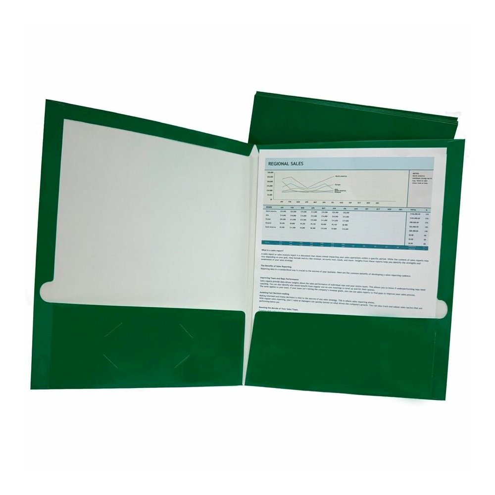 Business Source Letter No Pocket Folder - 8 1/2" x 11" - 100 Sheets Capacity - 2 Internal Pocket - Card Paper - Green - Durable, Laminated, Die-cut - 1 Box. Picture 4