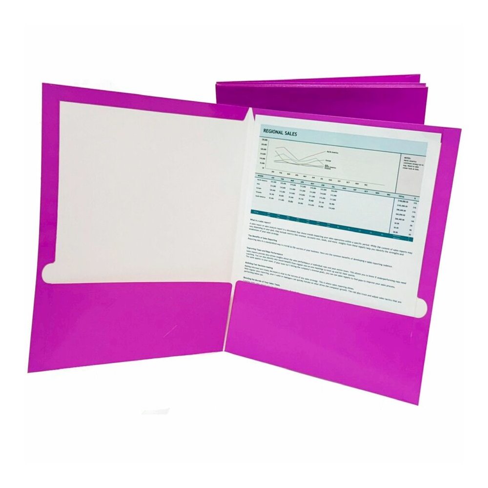 Business Source Letter No Pocket Folder - 8 1/2" x 11" - 100 Sheets Capacity - 2 Internal Pocket - Card Paper - Purple - Durable, Laminated, Die-cut - 1 Box. Picture 7