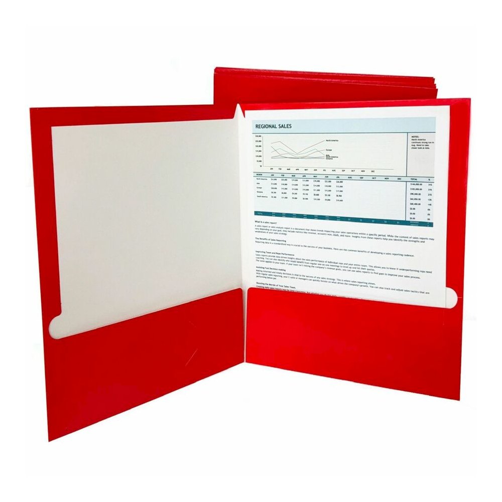 Business Source Letter No Pocket Folder - 8 1/2" x 11" - 100 Sheets Capacity - 2 Internal Pocket - Card Paper - Red - Durable, Laminated, Die-cut - 1 Box. Picture 6