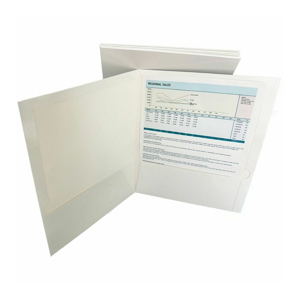 Business Source Letter Pocket Folder - 8 1/2" x 11" - 100 Sheets Capacity - 2 Internal Pocket - White - Laminated, Durable, Die-cut - 1 Box. Picture 5