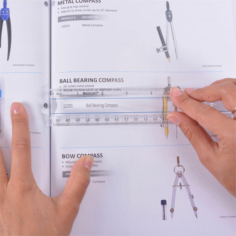 Westcott 12" Clear Magnifying Data Processing Ruler - 12" Length - 1/16 Graduations - Imperial, Metric Measuring System - Glass - 1 Each - Clear. Picture 2