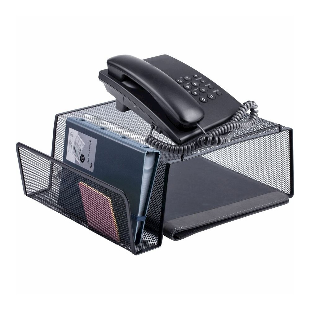 Lorell Mesh Wire Angled Height Mesh Phone Stand - 11.1" Height x 10.1" Width x 5.3" Depth - Steel - Black - 1 Each. Picture 2