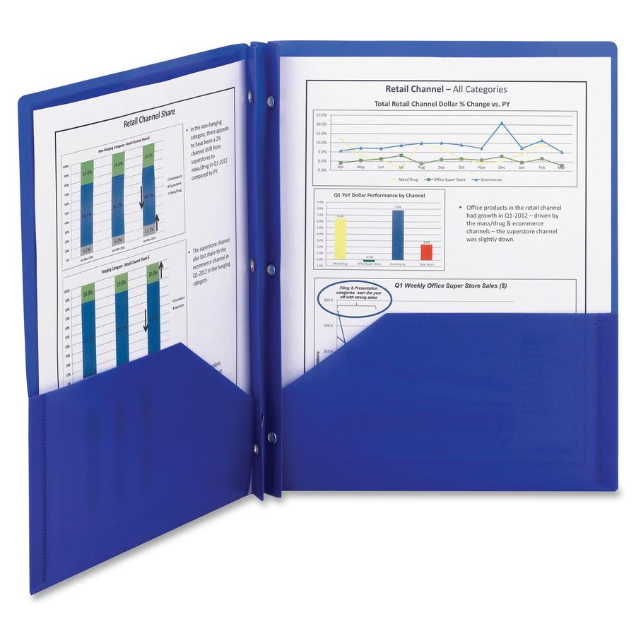 Smead Letter Pocket Folder - 8 1/2" x 11" - 50 Sheet Capacity - 2 Pocket(s) - Polypropylene - Blue - 25 / Box. Picture 3