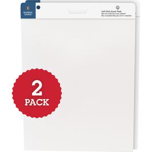 Business Source Self-stick Easel Pads - 30 Sheets - Plain - 25" x 30" Sheet Size - White Paper - Cardboard Cover - Self-stick - 2 / Carton. Picture 2