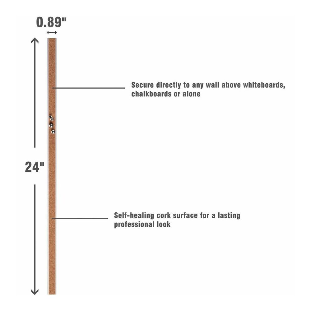 Lorell Cork Strip Bulletin Bar - 24" Board Width - Cork Surface - Self-healing, Fade Resistant, Self-sealing - Anodized Aluminum Frame - 1 Each. Picture 4