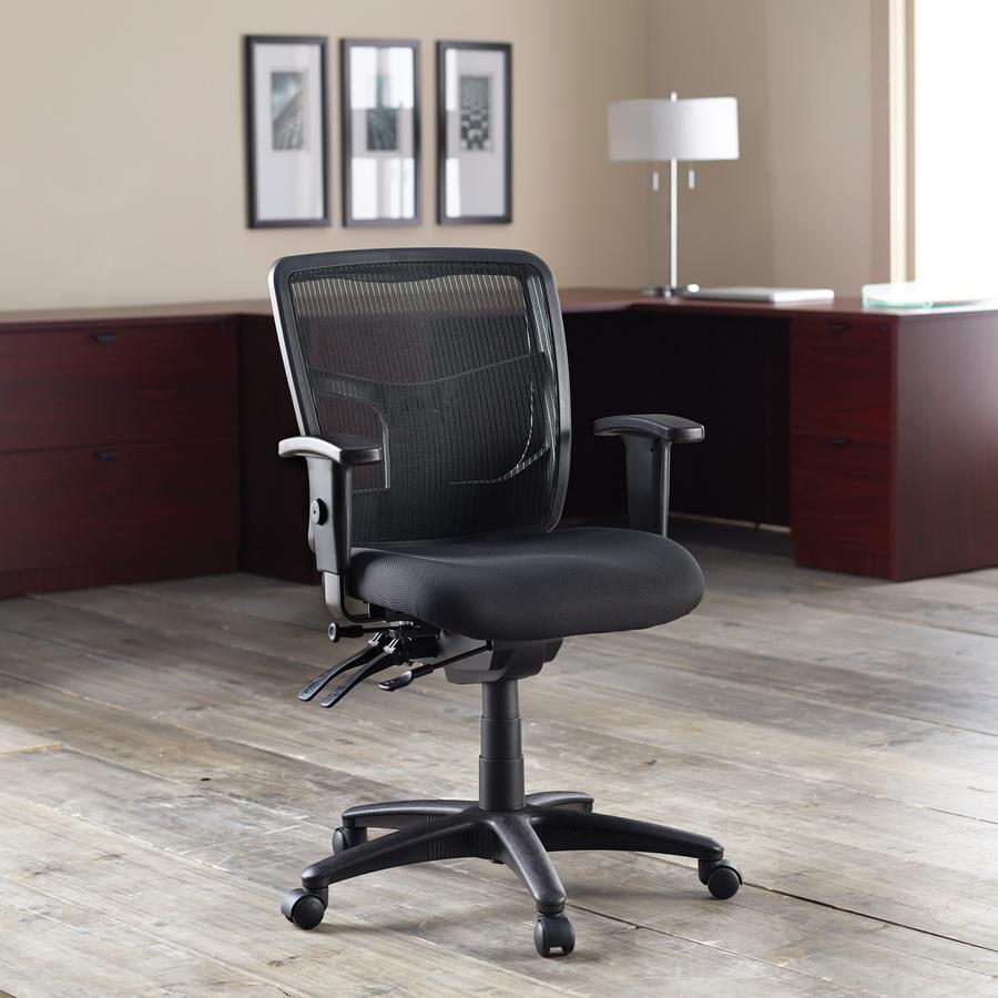 Lorell Ergomesh Swivel Mesh Mid-back Office Chair - Black Fabric Seat - Black Back - Black Frame - 5-star Base - Black - 1 Each. Picture 2