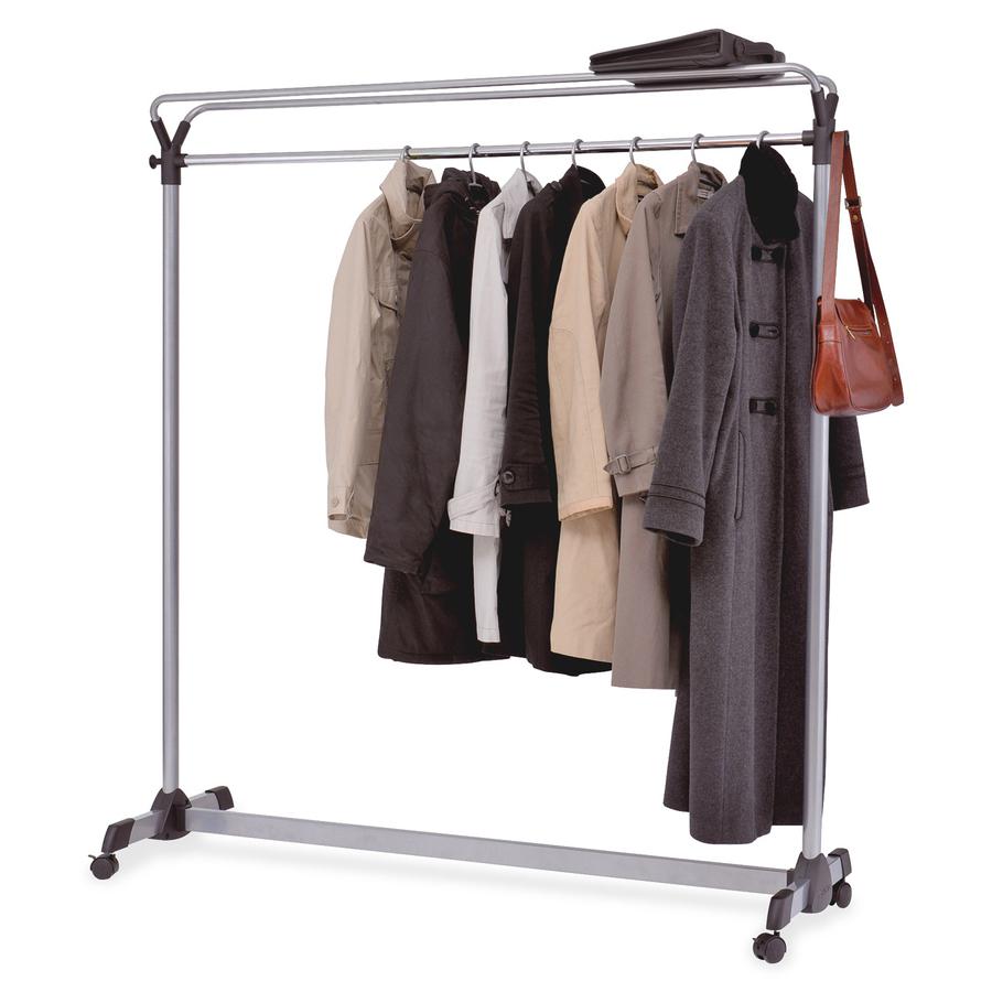 Alba Upper Shelf Double-sided Garment Rack - 50 x Coat - 66.93" Height x 19.69" Width x 59.06" Length - Floor - Caster, Sturdy - Silver - Steel, Plastic - 1 Each. Picture 2
