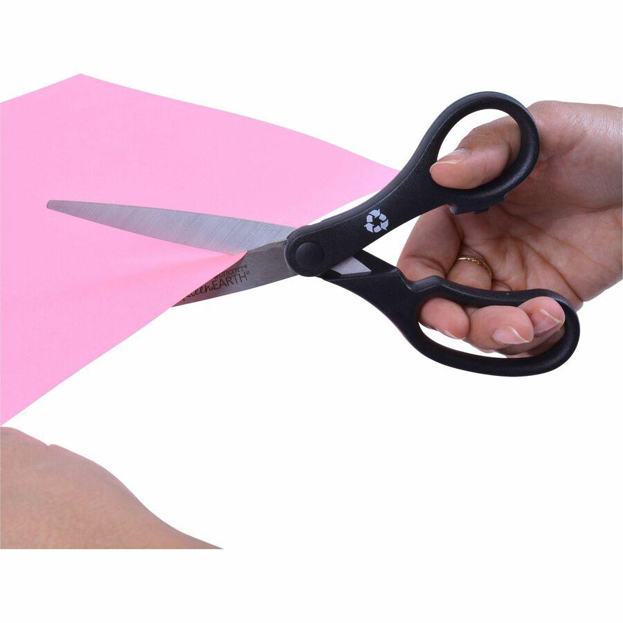 Westcott KleenEarth 8" Basic Recycled Straight Scissors - 8" Overall Length - Straight - Stainless Steel - Black - 3 / Pack. Picture 2