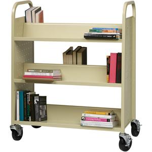 Lorell Double-sided Book Cart - 6 Shelf - 200 lb Load Capacity - 5" Caster Size - Steel - 36" Width x 19" Depth x 46" Height - Putty - 1 Each. Picture 7