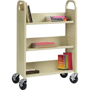 Lorell Single-sided Book Cart - 3 Shelf - 200 lb Load Capacity - 5" Caster Size - Steel - 39" Width x 14" Depth x 46" Height - Putty - 1 Each. Picture 4