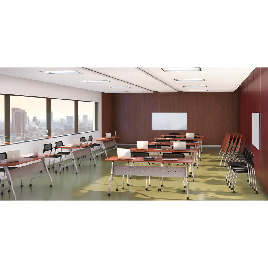 Lorell Flip Top Training Table - Rectangle Top - Four Leg Base - 4 Legs - 23.60" Table Top Width x 60" Table Top Depth - 29.50" Height x 59" Width x 23.63" Depth - Training - Cherry - Nylon - Melamine. Picture 2